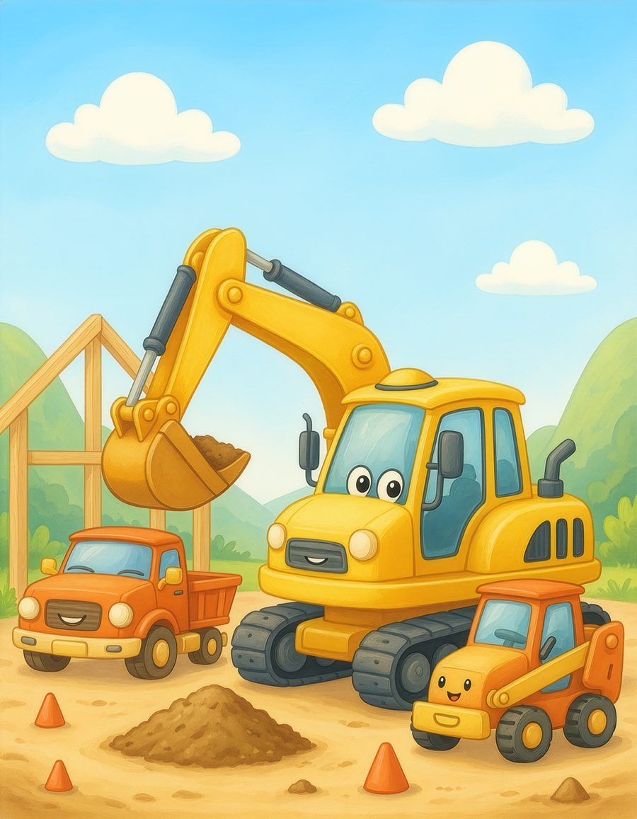 Cover art for Construction Vehicles, an A&B Coloring Adventures coloring book for kids ages 3–8