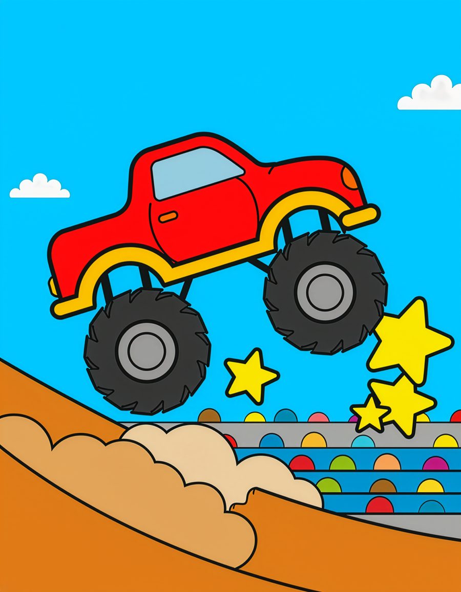 Cover art for Monster Trucks, an A&B Coloring Adventures coloring book for kids ages 3–8